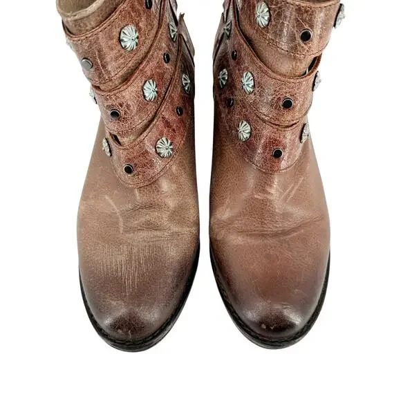 Circle G Corral Western Boots Studded Brown Leather Cowgirl Boots 7.5 Distressed - Picture 6 of 9